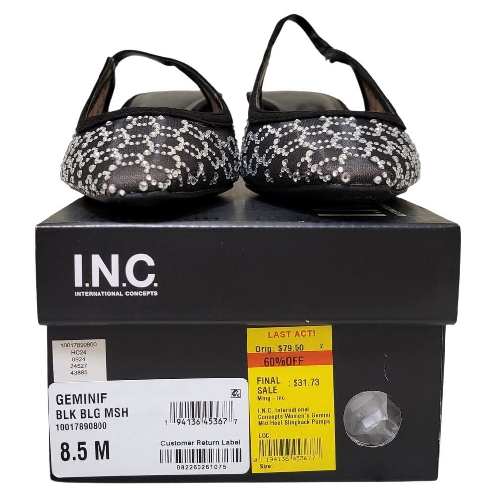 INC INTL Concepts Gemini Slingback Kitten Heels Size US 8.5M Black Bling Mesh - Picture 5 of 5